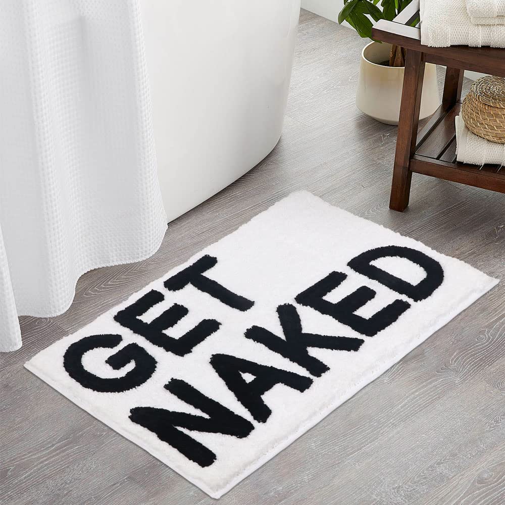 Get Naked Bath Mat - 17" x 24" Absorbent Soft Hot Pink Bath Rug, Machine Washable Non Slip Shower Rug for Bathroom