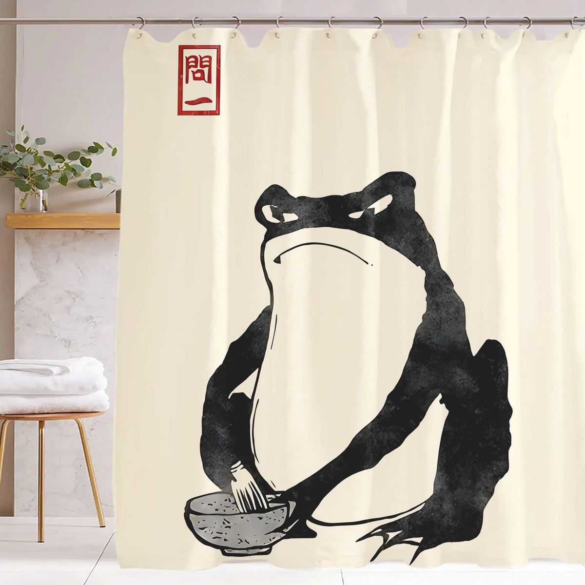 Unimpressed Frog Shower Curtain Ink Cute Funny Asian Style Traditional Japanese Art Bath Curtain Anime Waterproof and Fabric Curtain Cool for Bathroom 72x72inch