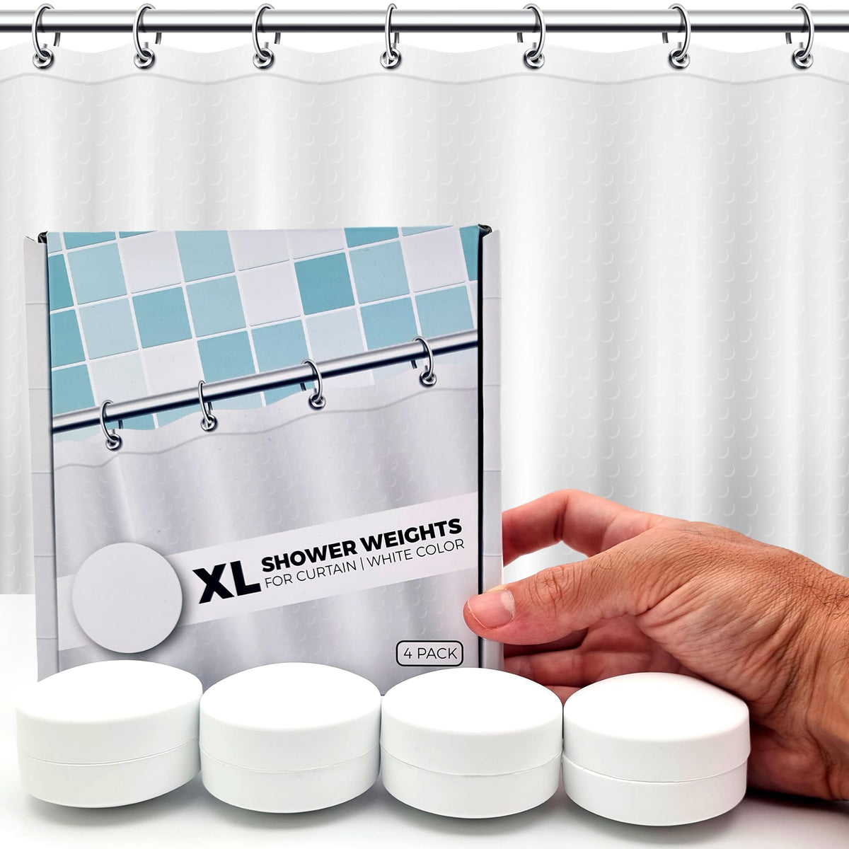 Powerful Anti-Billowing Magnetic Shower Curtain Weights for Splash-Free Bath Experience - 360° Silicone Wrapped - Will Never Rust - Heavy Magnets Prevent Curtain Liners from Blowing | 4 Pairs | White