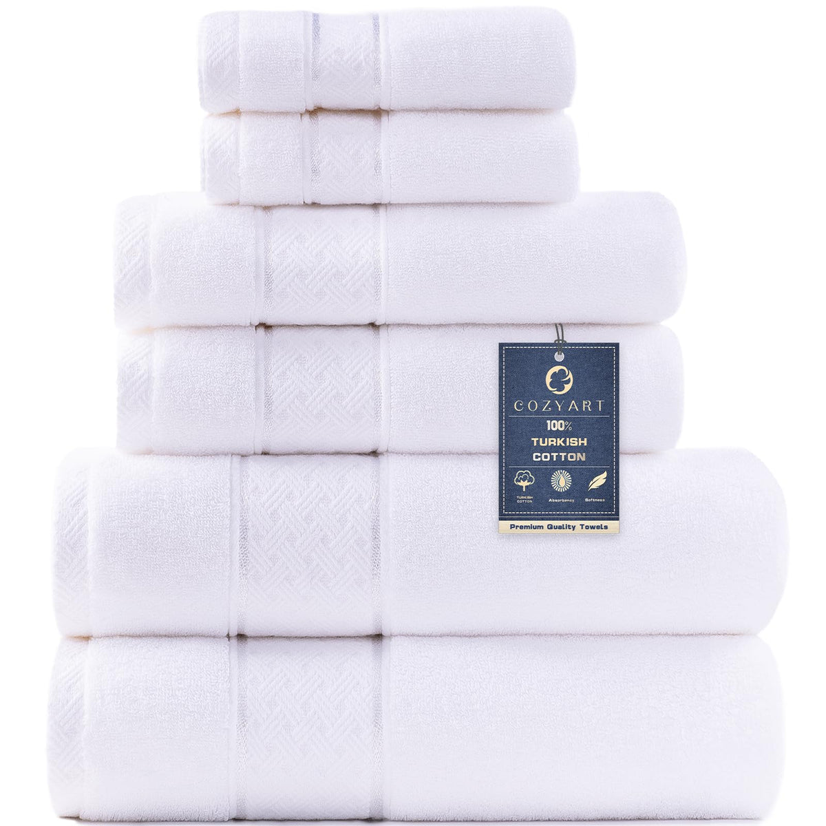COZYART Bath Towel Set 6 PCS, Luxury 100% Turkish Cotton 650GSM Ultra Soft