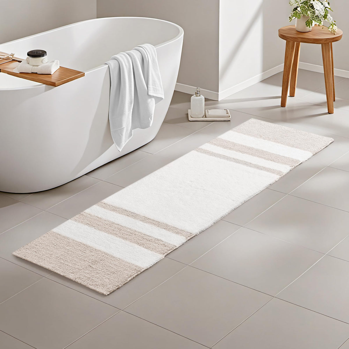 Madison Park Spa Cotton Bath Rug Absorbent Plush Striped, 20 x 30, Grey