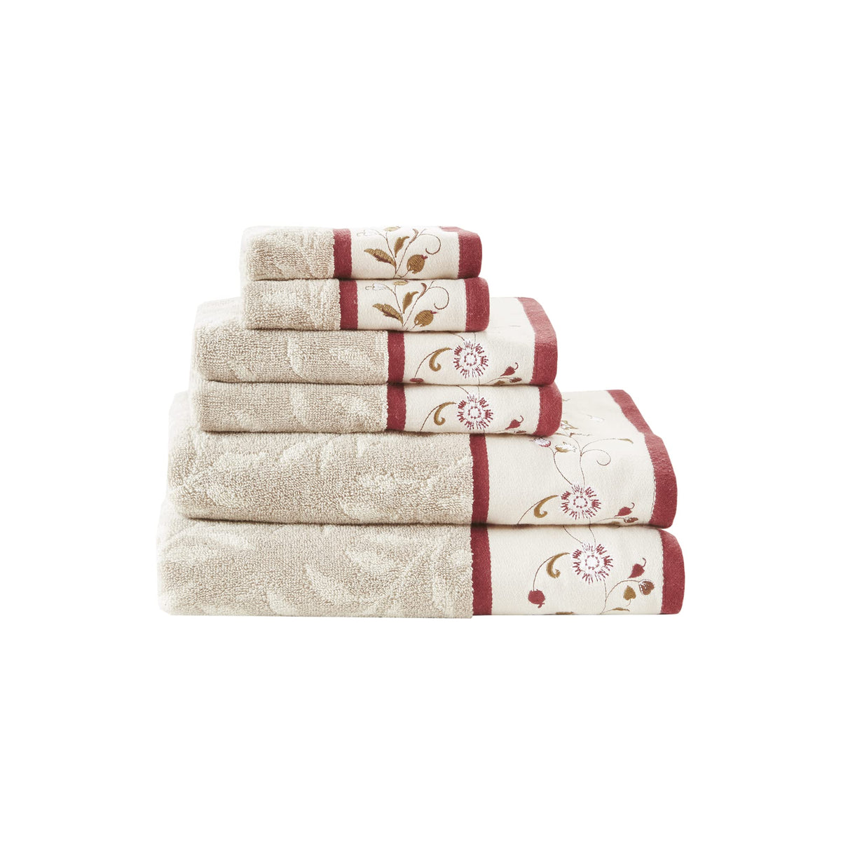 Madison Park Serene 100% Cotton Bath Towel Set, 600 GSM, 6 Piece, Red