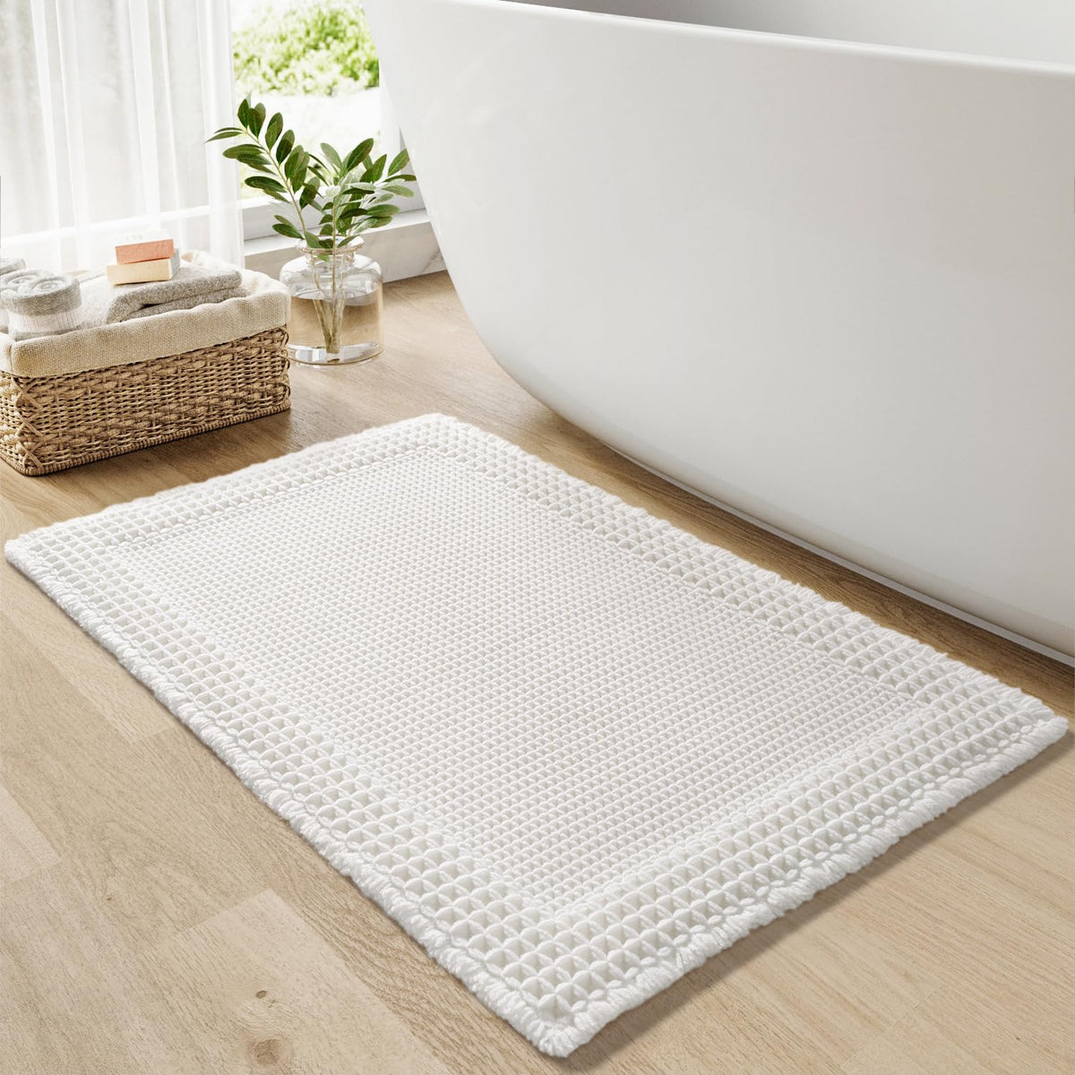 RESARE Waffle Bath Mat for Bathroom, Non Slip Bathroom Rugs 17"x24" Green