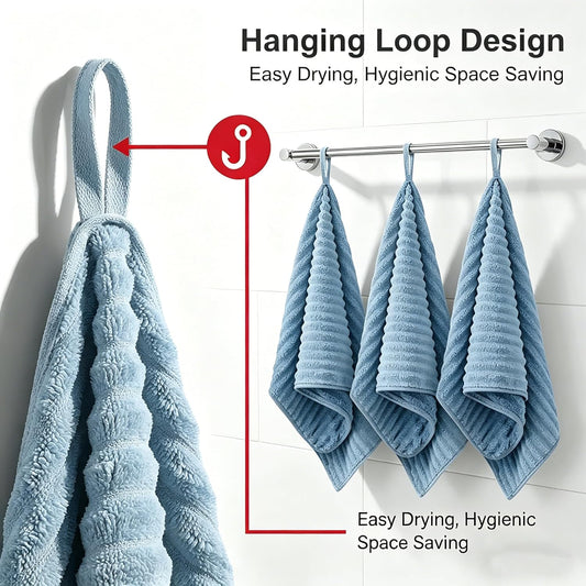 4PCS Blue Microfiber Hand Towels for Bathroom with Hanging Loops