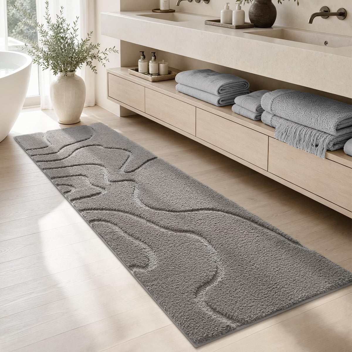 YIHOUSE Soft Bathroom Rugs 24" x 36", Non-Slip Absorbent Bath Mat, Beige