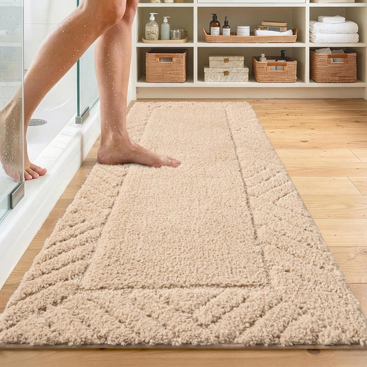 48x17 Long Bathroom Runner Rugs Beige, Non Slip Washable Bath Rugs