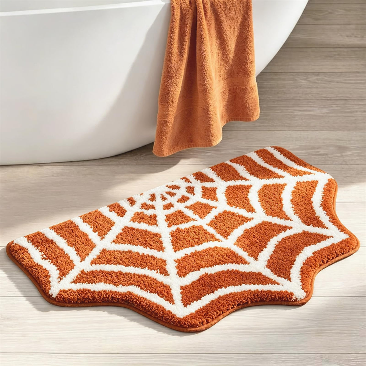 Estmy Gothic Bath Mat Spider Web Black Halloween Bathroom Rugs Non Slip Washable, 16x24 Funky Spooky Cute Fun Bath Mat Shower Rugs Halloween Bathroom Decor Ultra Soft Great Absorbency