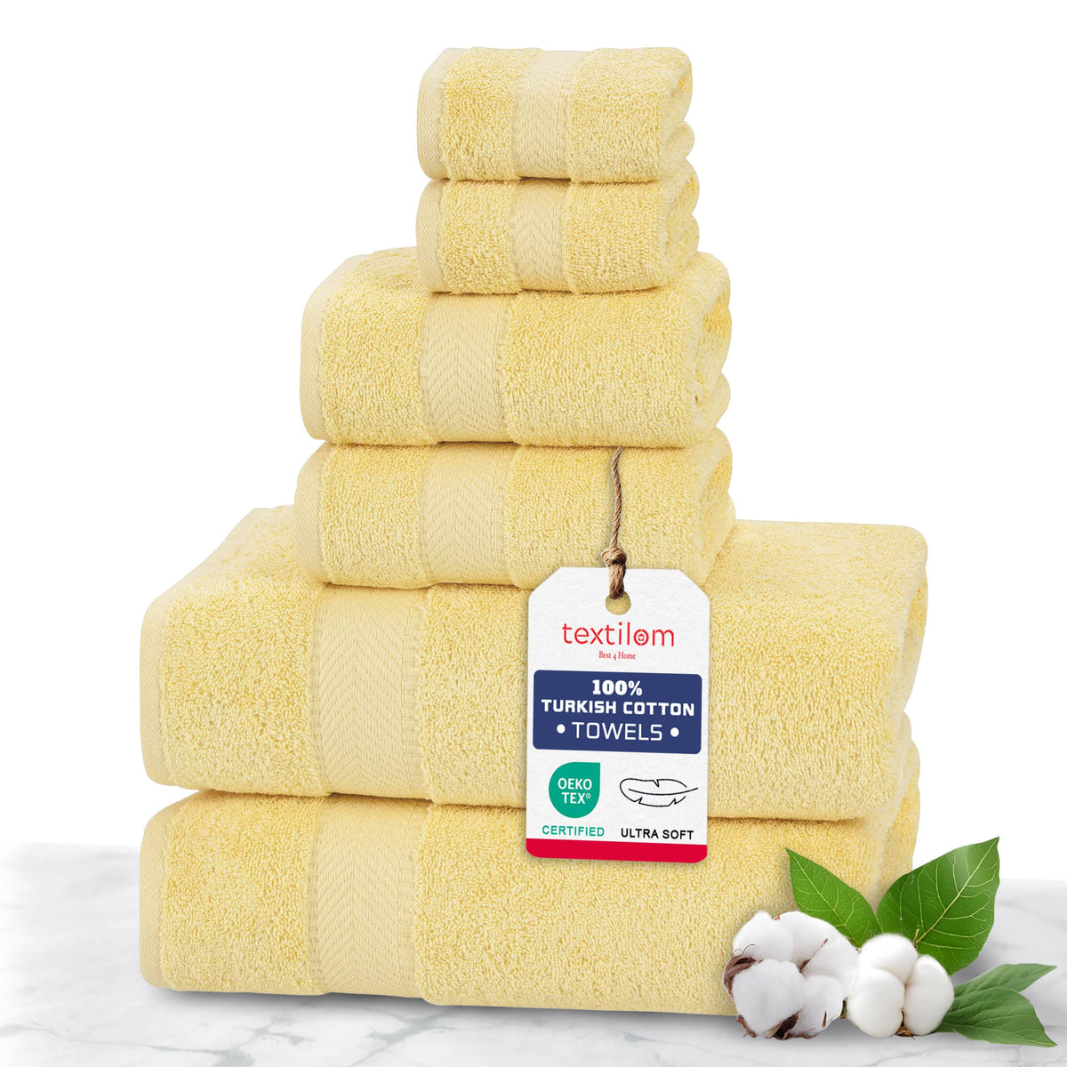 TEXTILOM 100% Turkish Cotton 6 Pcs Luxury Bath Towel Set, Soft & Absorbent Towels for Bathroom (2 Bath Towels, 2 Hand Towel, 2 Washcloths) - Aqua