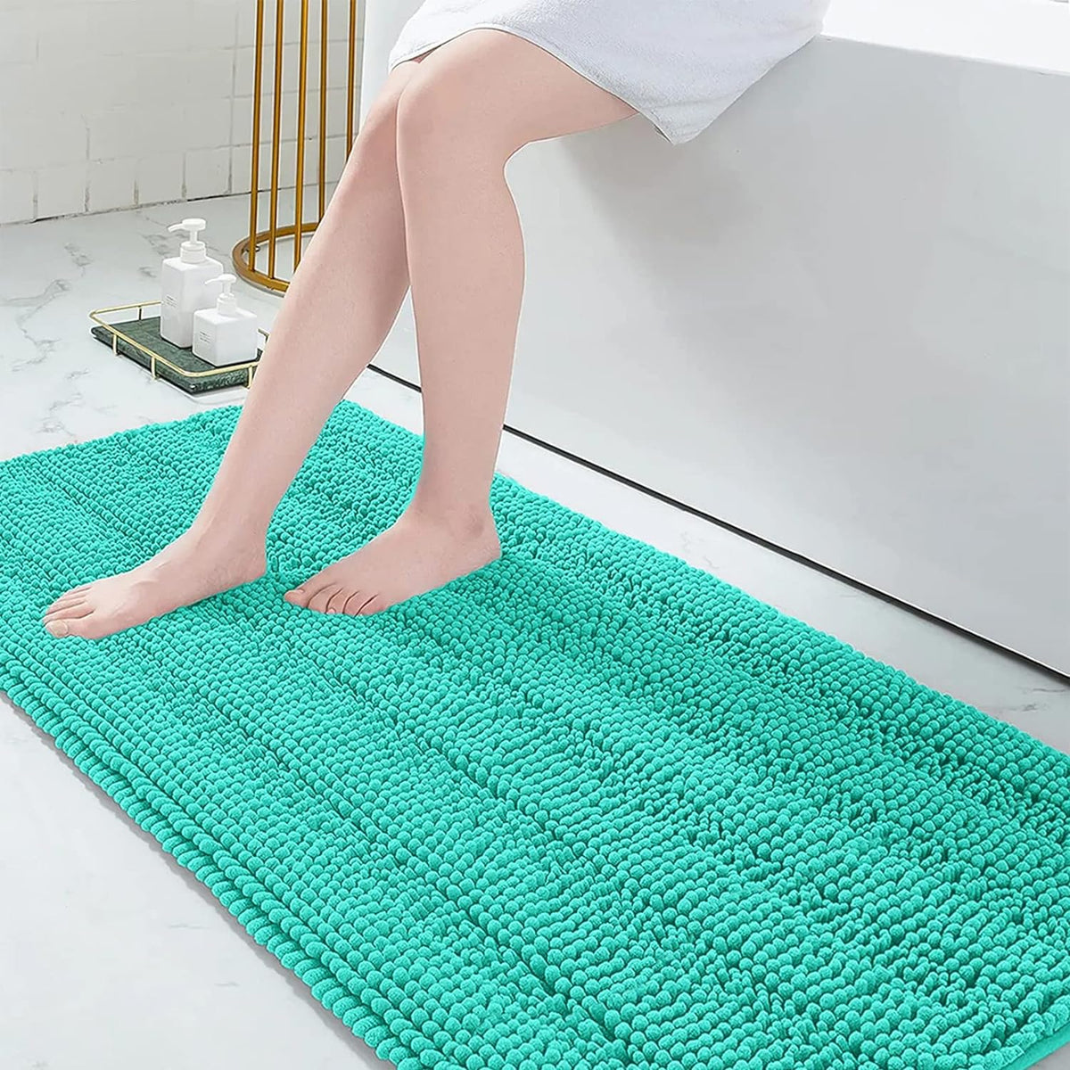 Grandaily Chenille Bathroom Rugs 30x20, Soft Absorbent Bath Mats, White