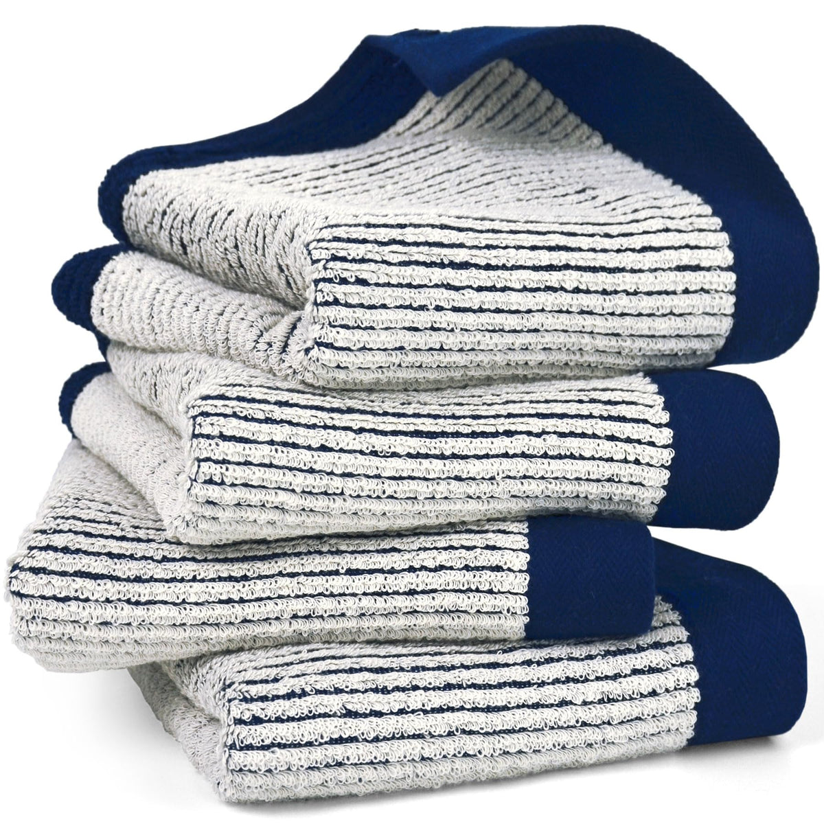 Cleanbear Bath Hand Towels Set of 4 - Cotton, Jacquard Weaved, 28” x 13.7”