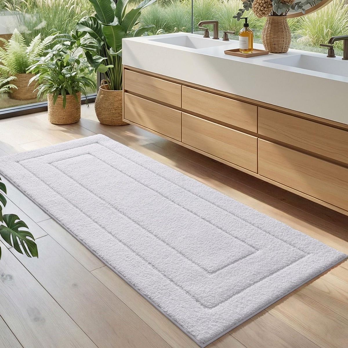 DEXI Bathroom Rugs 24x16, Non-Slip Bath Mat Soft Absorbent, Beige