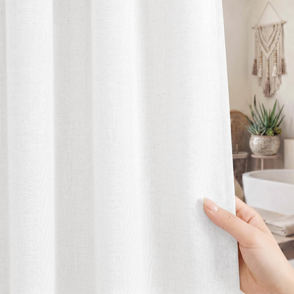 Seasonwood Linen Shower Curtain Farmhouse Bathroom Decor 72x96 Inches