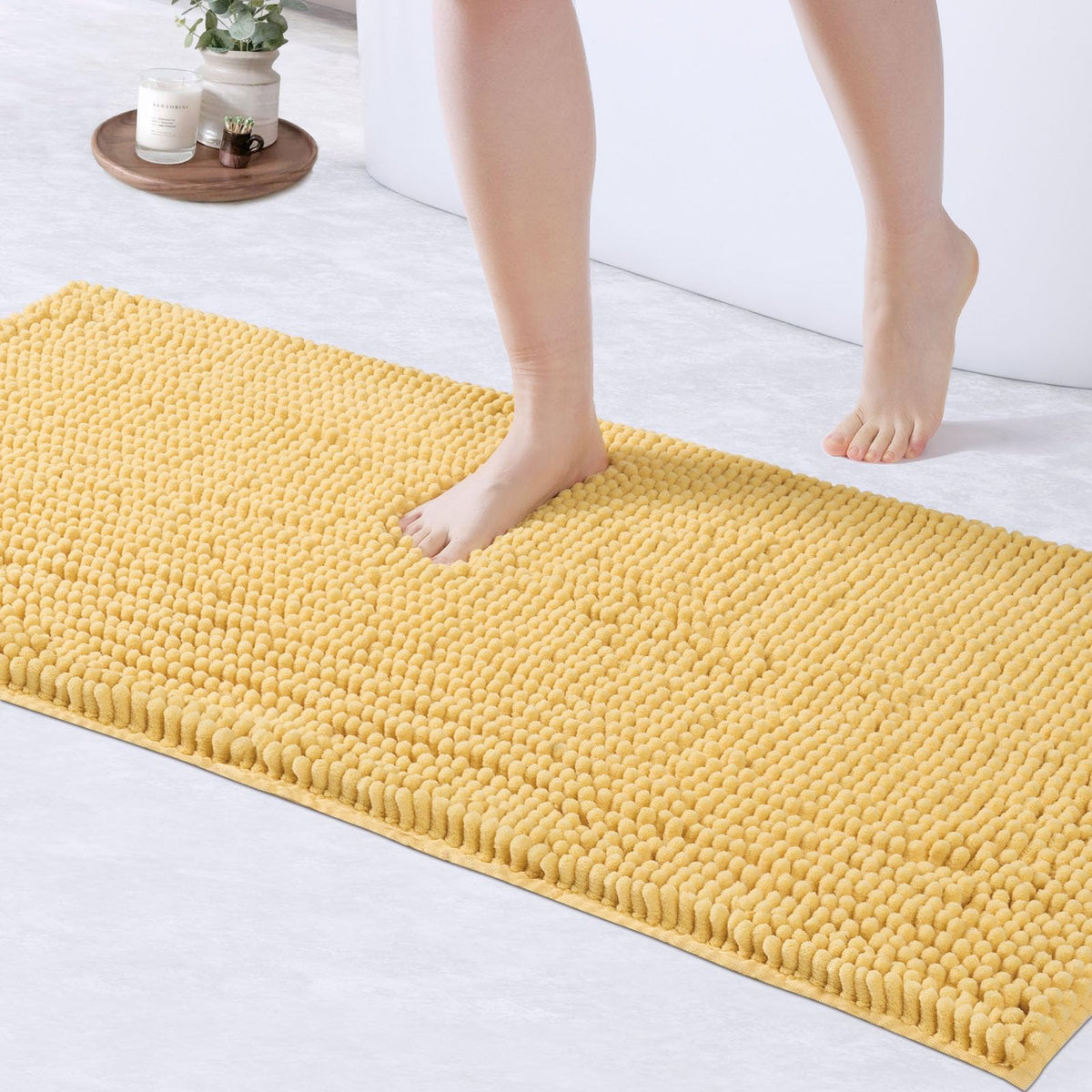 FRESHMINT Chenille Bathroom Rugs Non-Slip Bath Mat 24"x17", Washable Soft Shower Mat, for Bathroom Floor & Tub Fluffy Shag Bath Rugs, Durable Thick Water Absorbent Microfiber Shower Rugs, Sky Gray