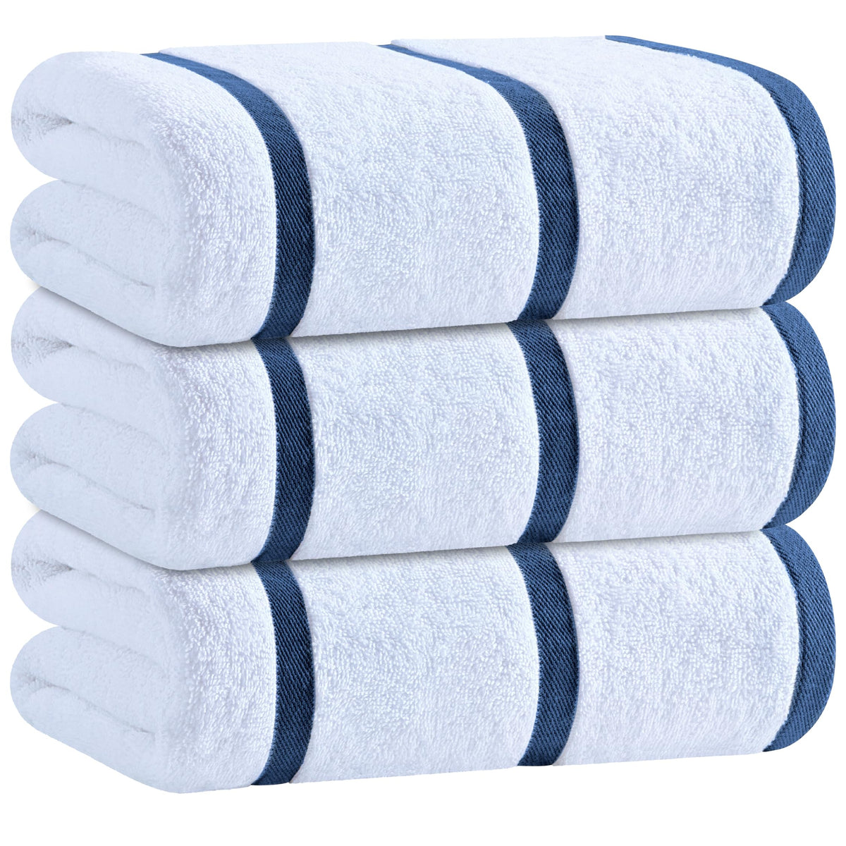 White Classic Cotton Pool Towels Oversized 30 x 60 Inches, Ultra Absorbent and Low Lint Striped Beach Towels for Adults, Stripes Design Luxury Extra Large Bath Towels, Navy Blue, 4 Pack