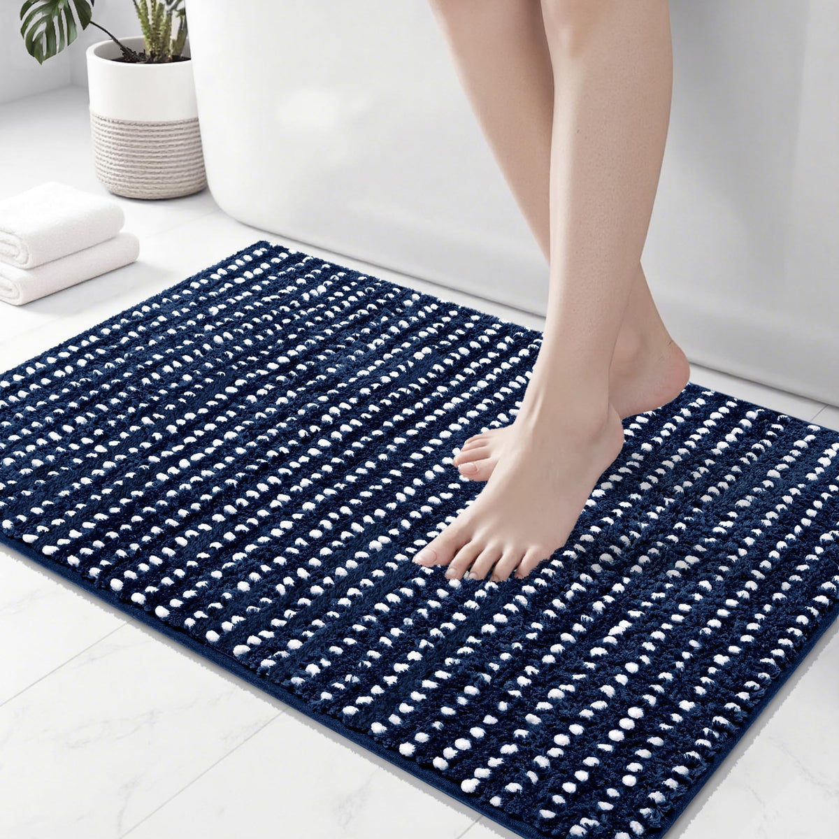 Bathroom Rugs 24'' x 17'', Extra Soft & Super Absorbent Bath Rugs Mat Non Slip Machine Washable, Quick Dry Bath Mats, Shaggy Microfiber Chenille Bath Rug for Bathroom Floor, Tub and Shower, Beige
