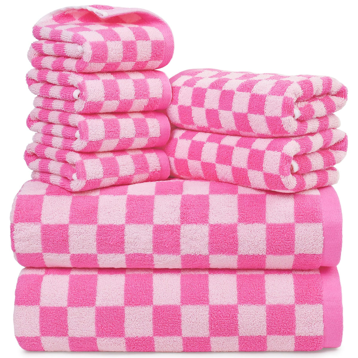 Black and White Towels Set of 8, Cute Checkered Towels for Bathroom Decor
