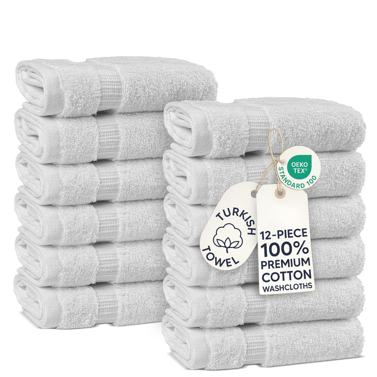 Chakir Turkish Linens | Hotel & Spa Quality 100% Cotton Premium Turkish Towels | Soft & Absorbent (12-Piece Washcloths, White)