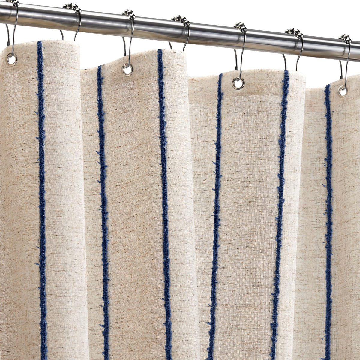 Striped Linen Shower Curtain for Bathroom, Navy Blue and Beige 72 W x 72 H