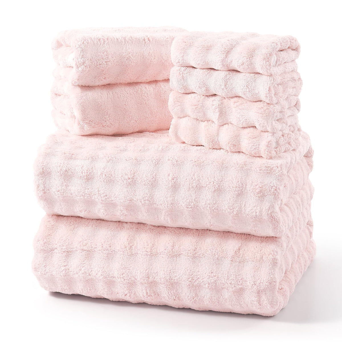 REDKISS Soft Bath Towel Sets 8-Piece, Microfiber Quick Dry & Absorbent, 35x70 in Large Bath Sheet 14x30 in Hand Towel, 12x12 in Washcloth, Pink Bathroom Towel Set