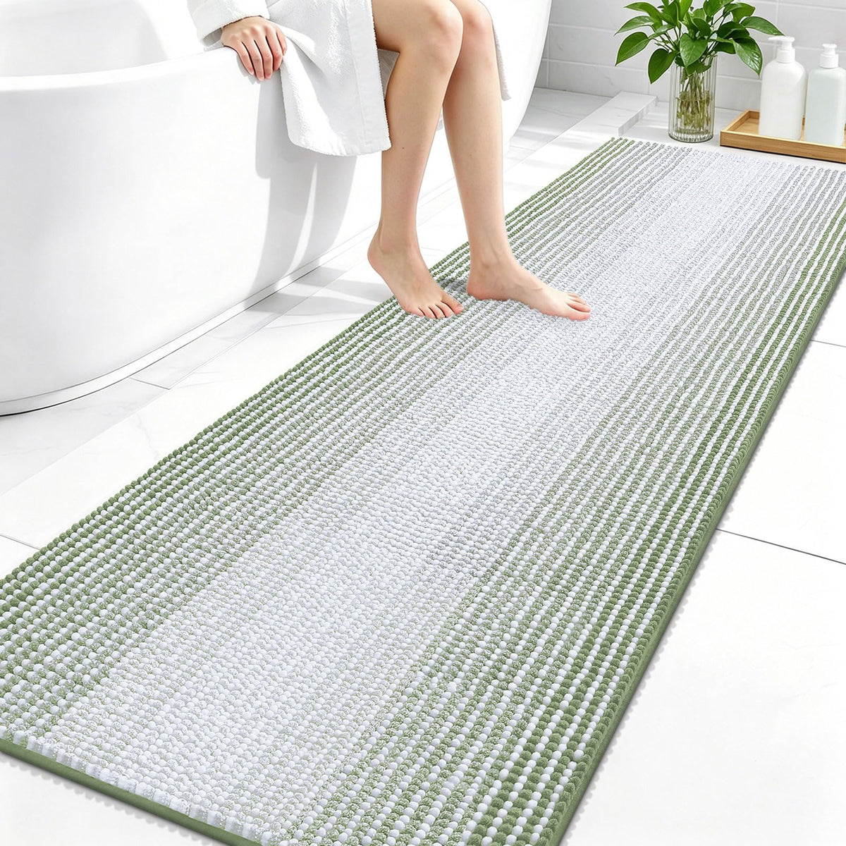 OLANLY Bathroom Rugs 30x20, Soft Chenille Striped Bath Rugs, Grey