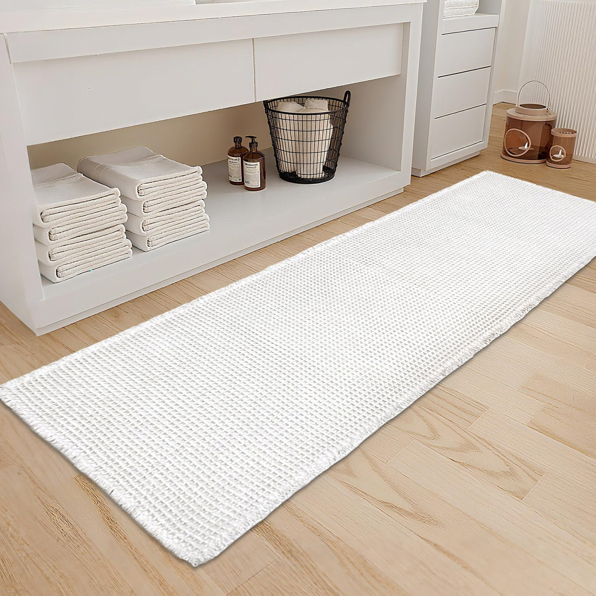 ZALL Waffle Bath Mat,Dark Green Super Absorbent Non Slip Bathroom Rug,17x24inch,Machine Washable Ultra Soft Floor Mats