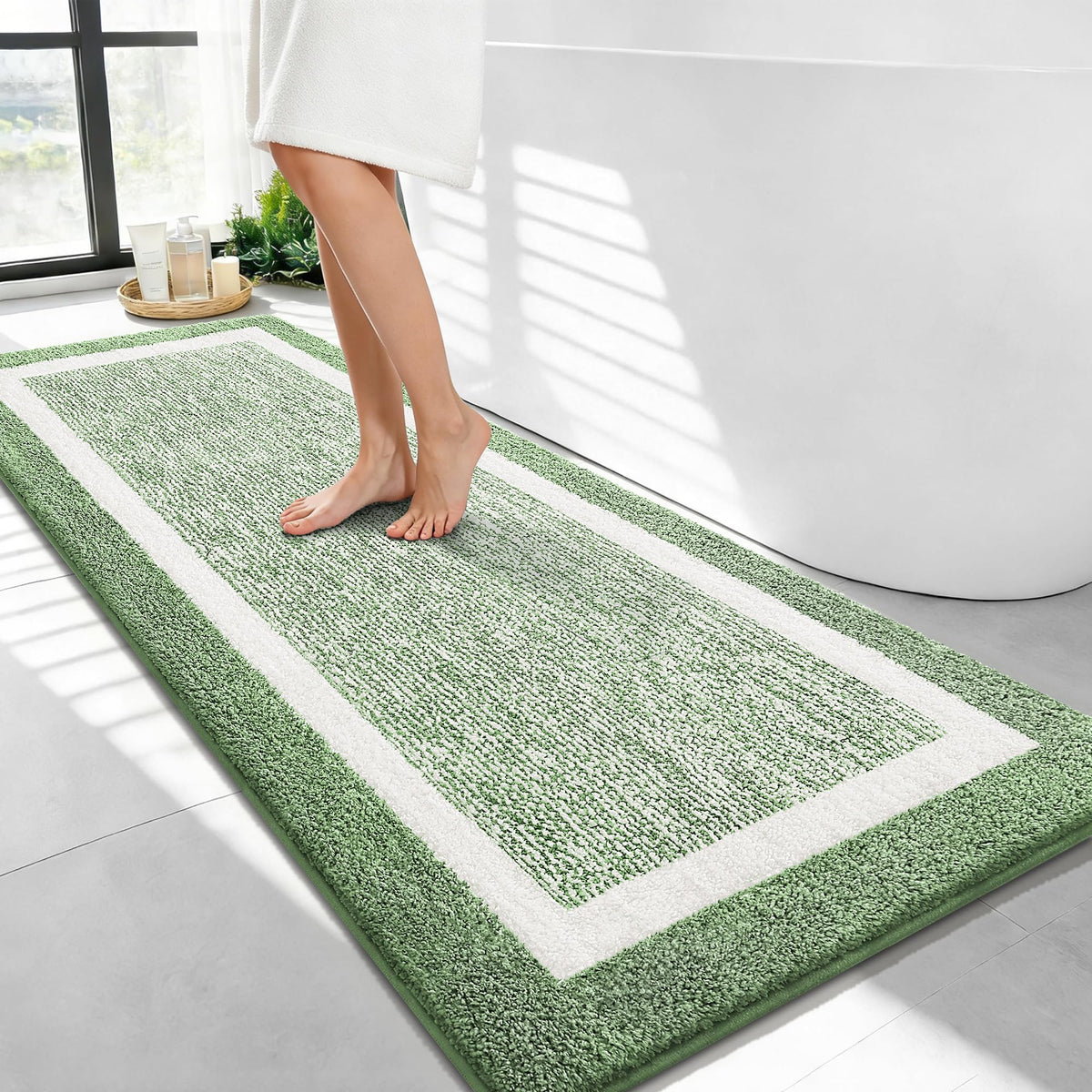 OLANLY Small Bathroom Rugs 24x16, Soft Absorbent Microfiber Bath Rugs, Navy