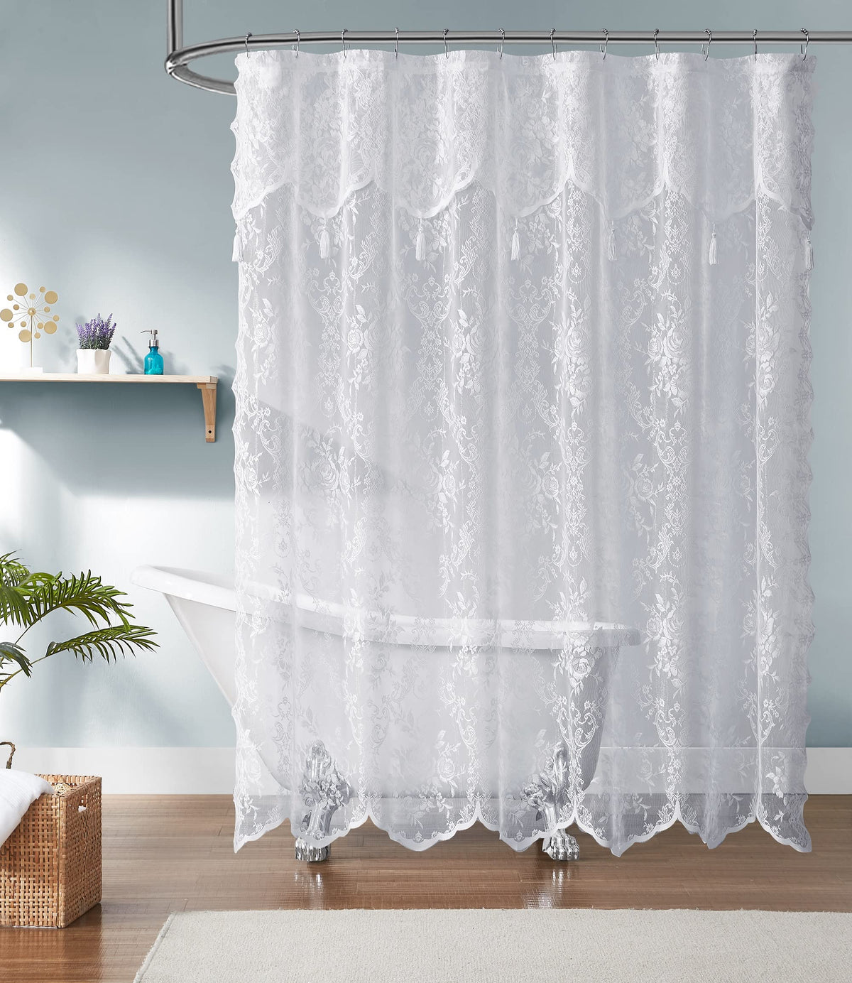 Warm Home Designs Navy Blue Lace Shower Curtain with Valance. LA Navy 72