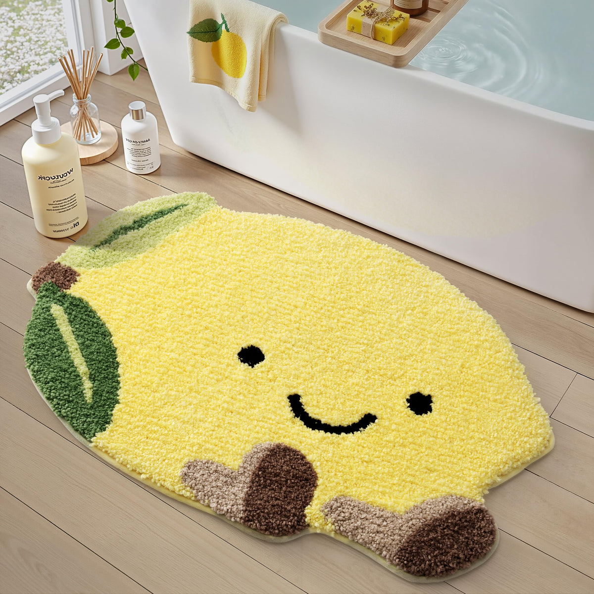 LUMI Cute Bathroom Rug, Absorbent Non Slip Bath Mat, 18.5"x39.5", Banana