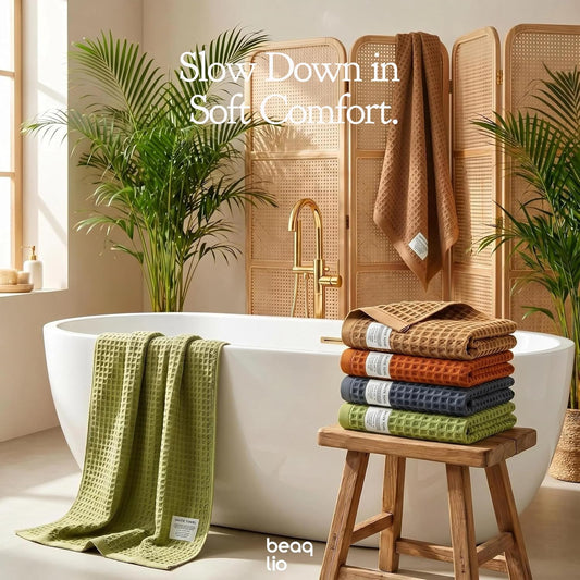 100% Cotton Waffle Towel Set, 4pcs Bath Towels for Bathroom 55*29''