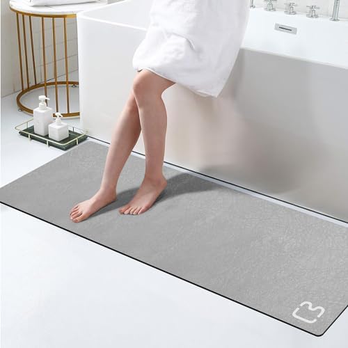 Dark Grey Long Bathroom Rugs Large Stone Bath Mats for Bathroom,15.7"x47.2"