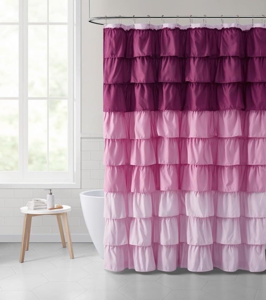 VCNY Home Melanie Ruffled Tier Shower Curtain, White, 72 x 72 in