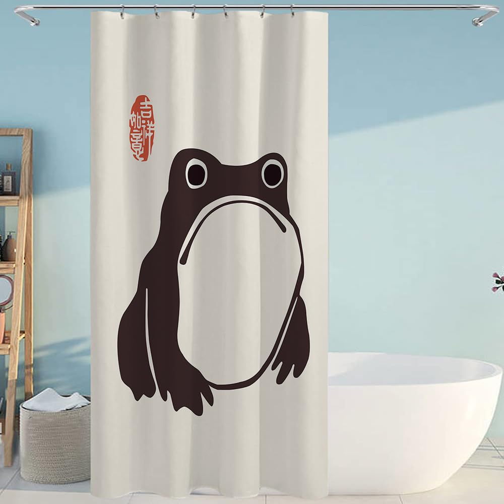 Unimpressed Frog Shower Curtain Ink Cute Funny Asian Style Traditional Japanese Art Bath Curtain Anime Waterproof and Fabric Curtain Cool for Bathroom 72x72inch