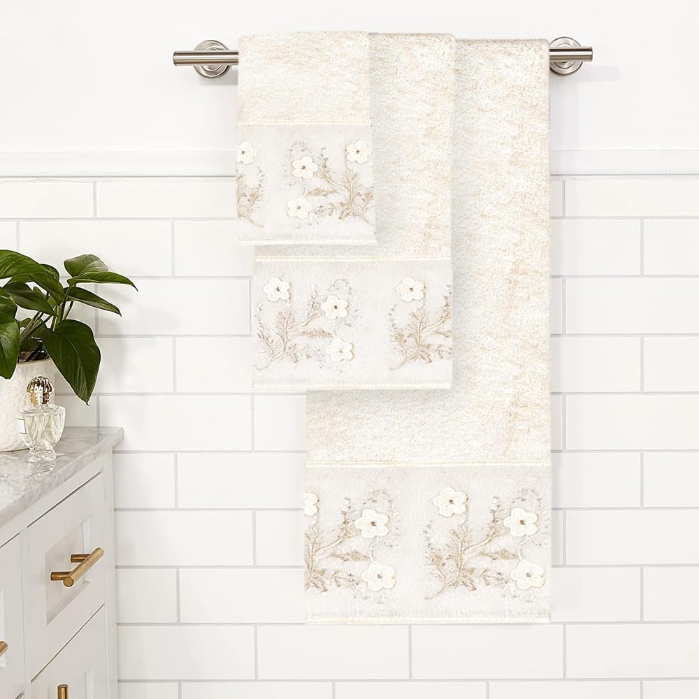 Zahari Home 3 Piece Bath Towels Set for Bathroom, Bath, Hand & Wash Cloths, Decorative Stylish Plush Cotton Washcloths - Showering, Face & Body Washing, Airbnb Essentials & Host Accessories, Beige
