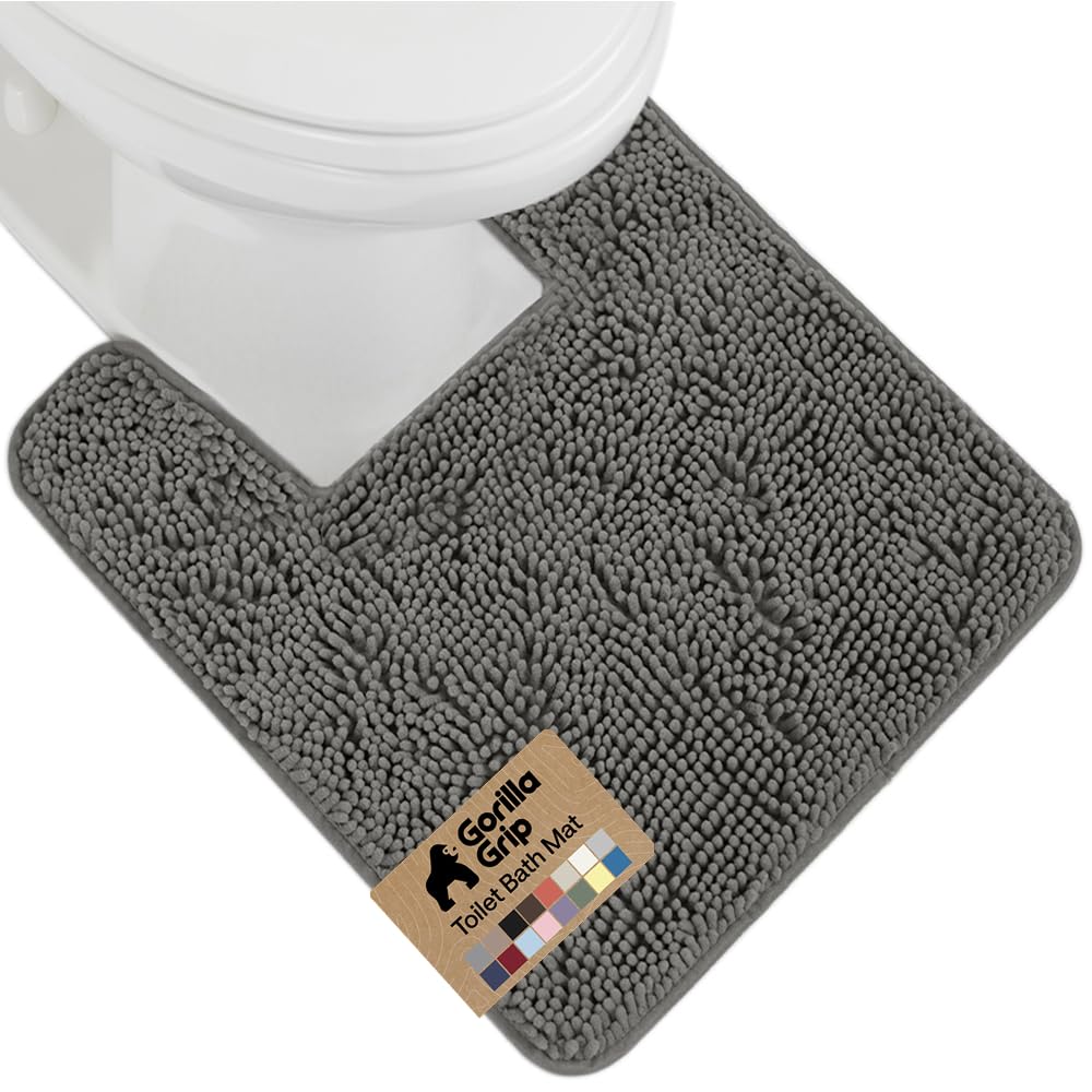 GORILLA GRIP Bath Rug Mat for Bathroom, Absorbent Chenille, 30x20 Gray