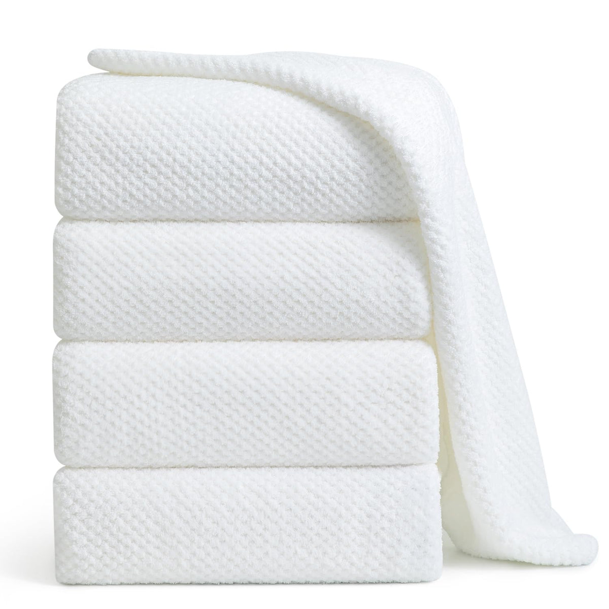 8-Piece Bath Towel Set, 2 Extra Large Bath Towel Sheets, 2 Hand Towels and 4 Washcloths - Highly Absorbent Quick Dry Polyester,Ultra Soft Towel Set for Bathroom, Waffle Weave Design, Pack of 8, Green