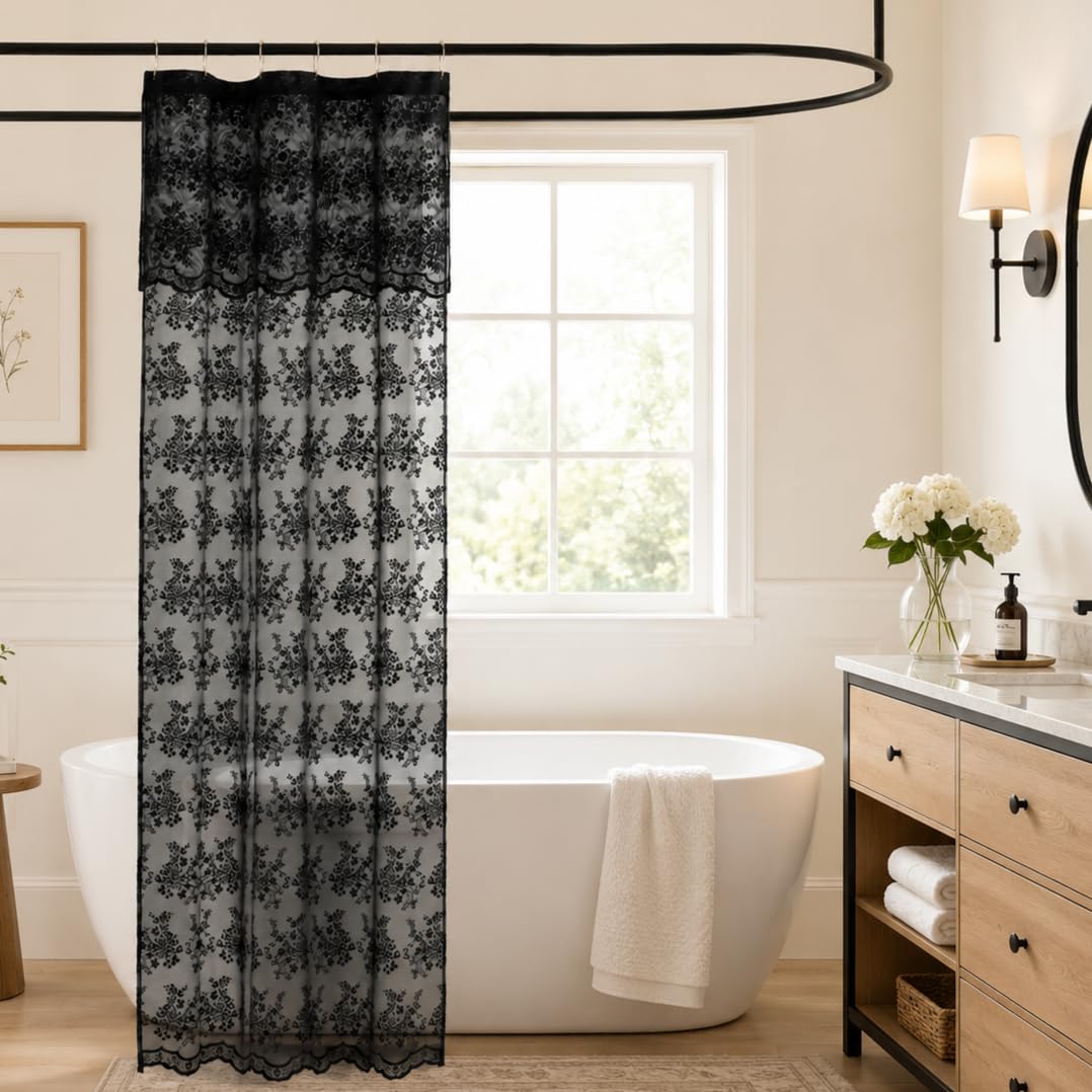 TUDECO Sage Green Shower Curtain with Attached Valance, 72 x 72, 1 Panel