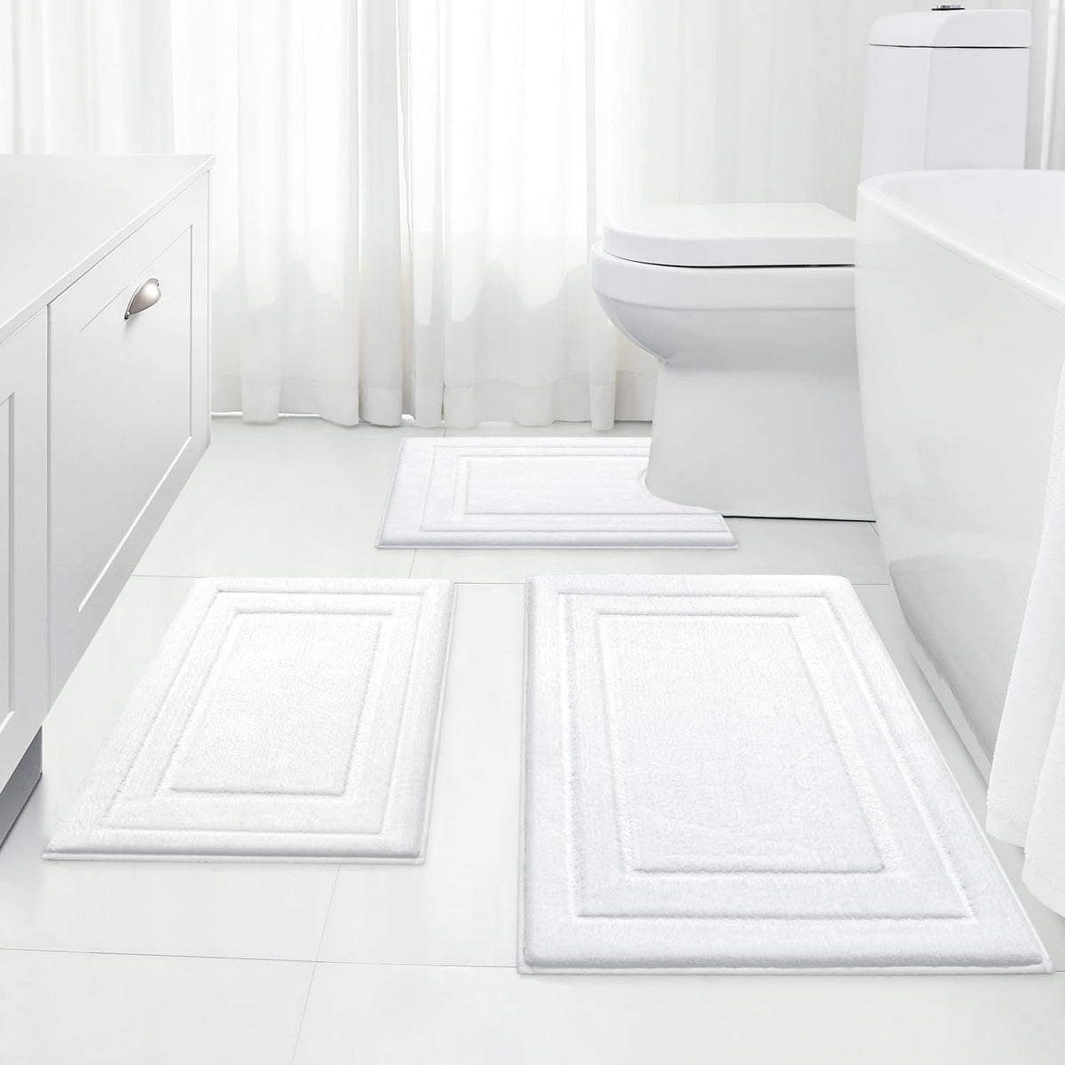 HOMEIDEAS Grey Bathroom Rugs Set of 3, Non Slip Bath Mats