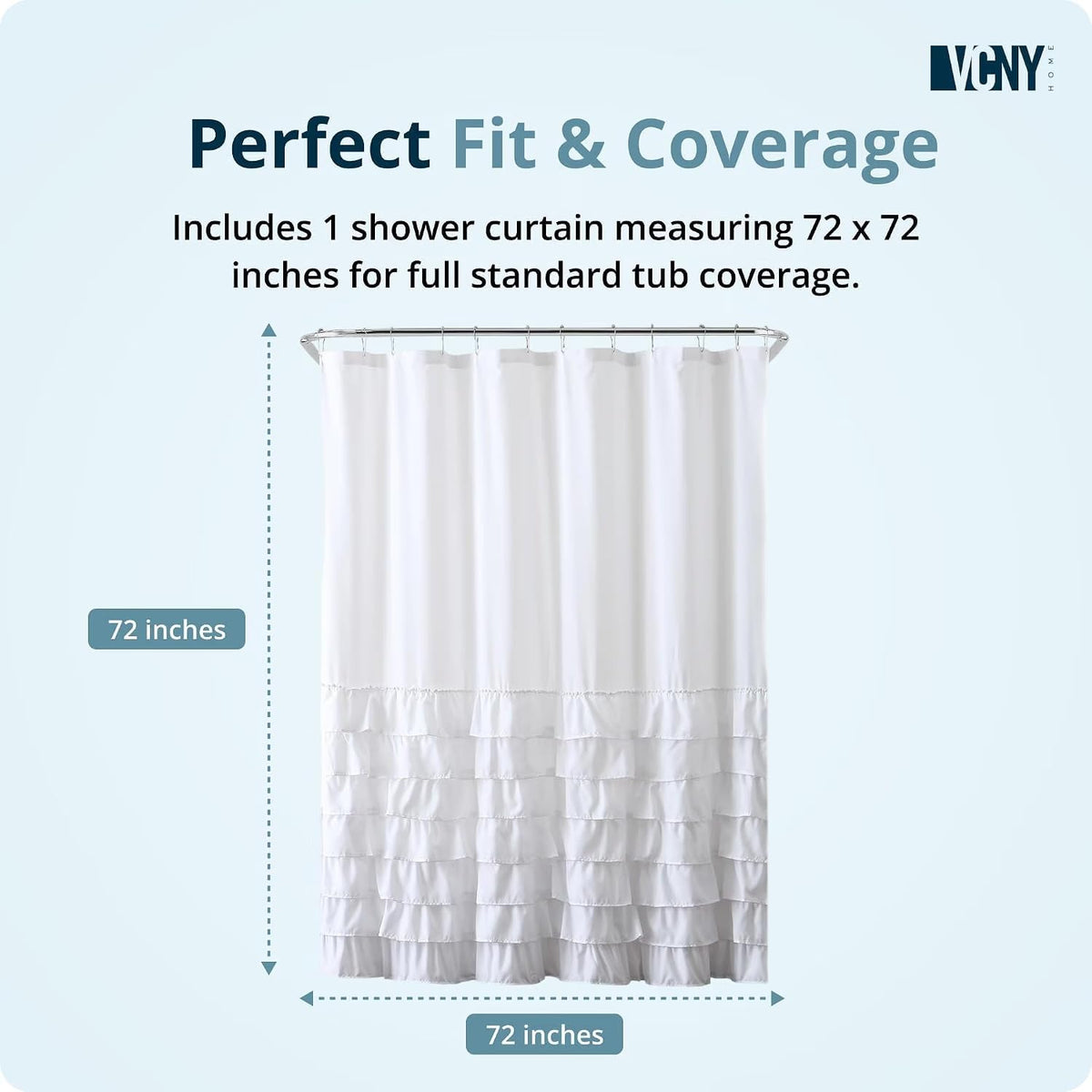 VCNY Home Melanie Ruffled Tier Shower Curtain, White, 72 x 72 in