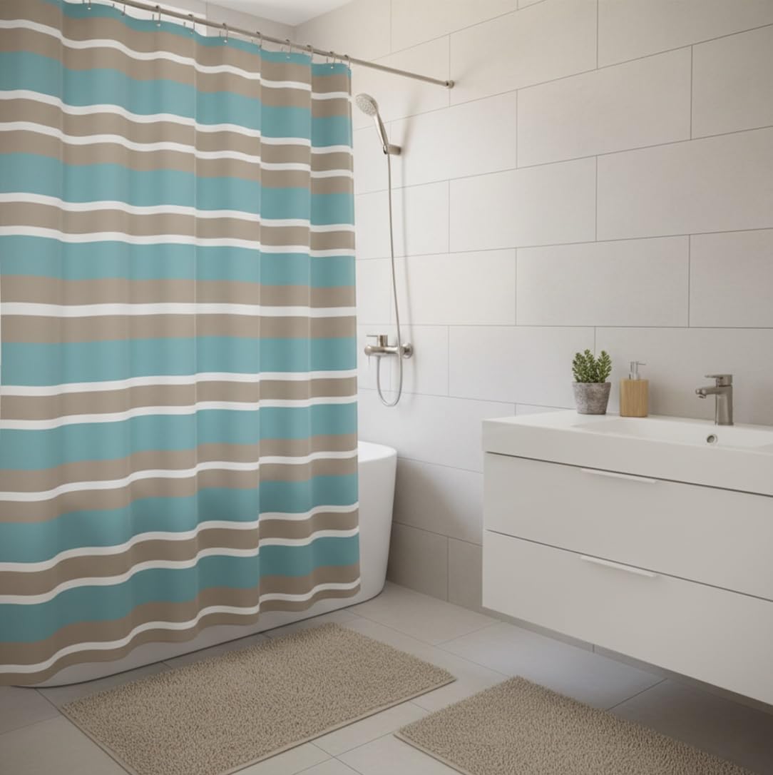 Blue Floral Fabric Shower Curtain Farmhouse Border Design for Bath 72x72