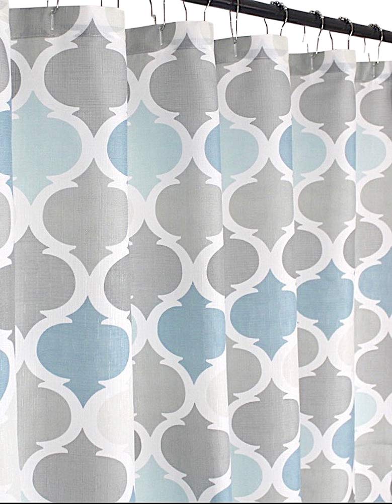 Blue Floral Fabric Shower Curtain Farmhouse Border Design for Bath 72x72
