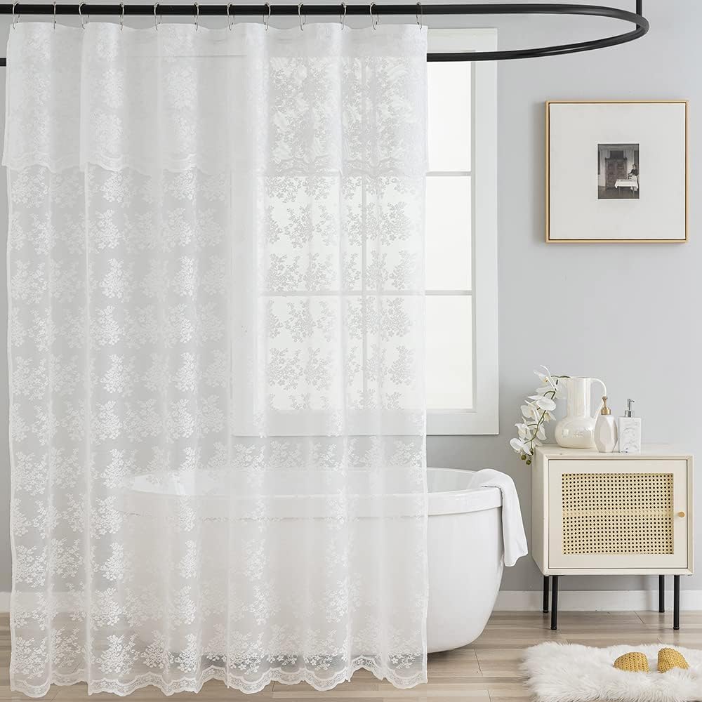 TUDECO Sage Green Shower Curtain with Attached Valance, 72 x 72, 1 Panel