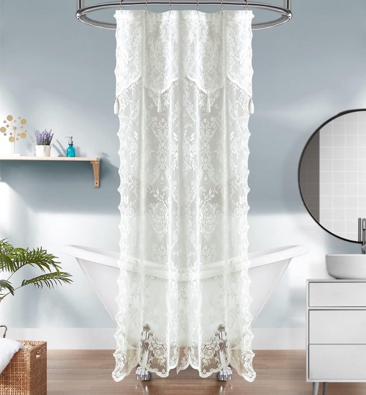 Warm Home Designs Navy Blue Lace Shower Curtain with Valance. LA Navy 72