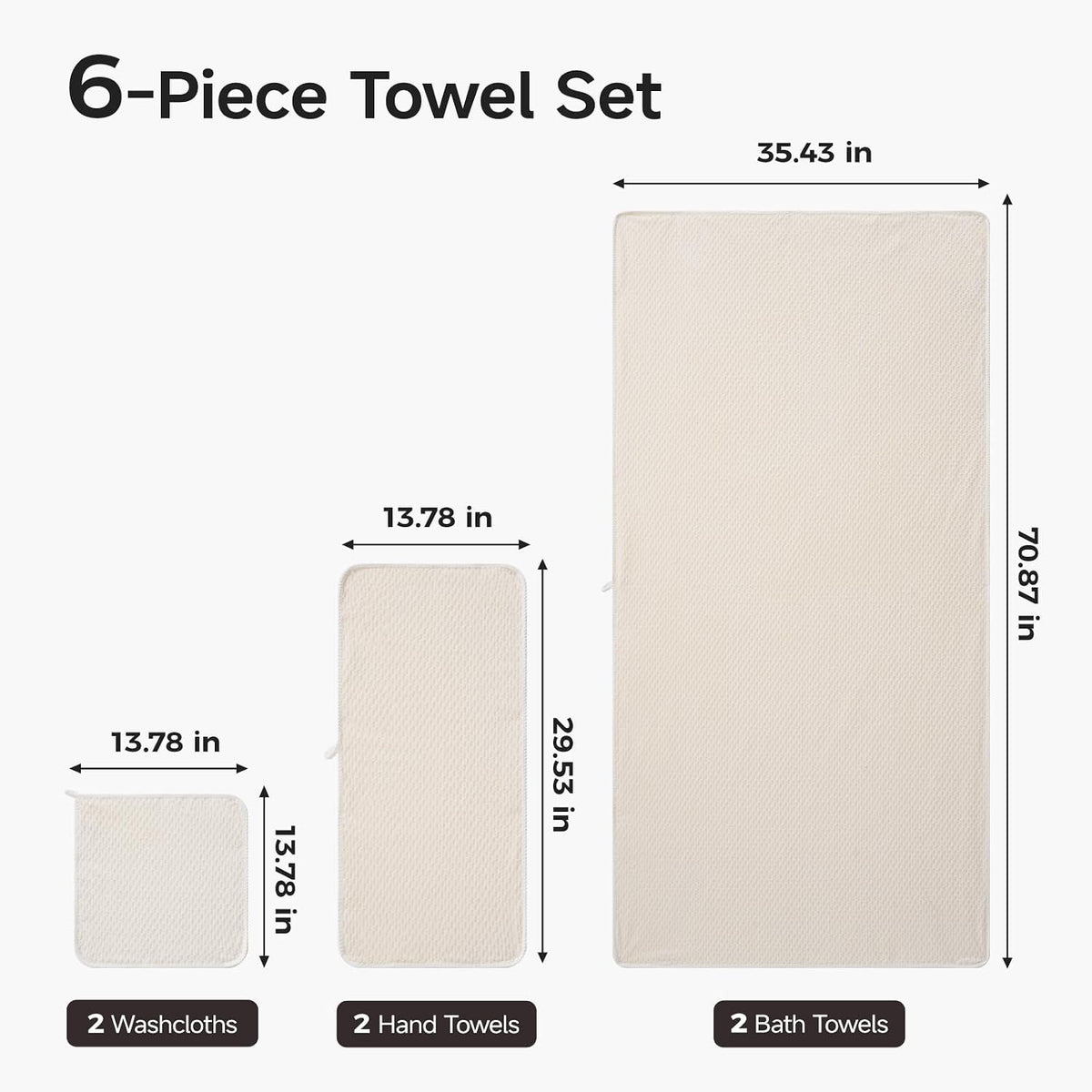 ecolook Microfiber Bath Towel Set of 6, Large 35" x 70", Beige