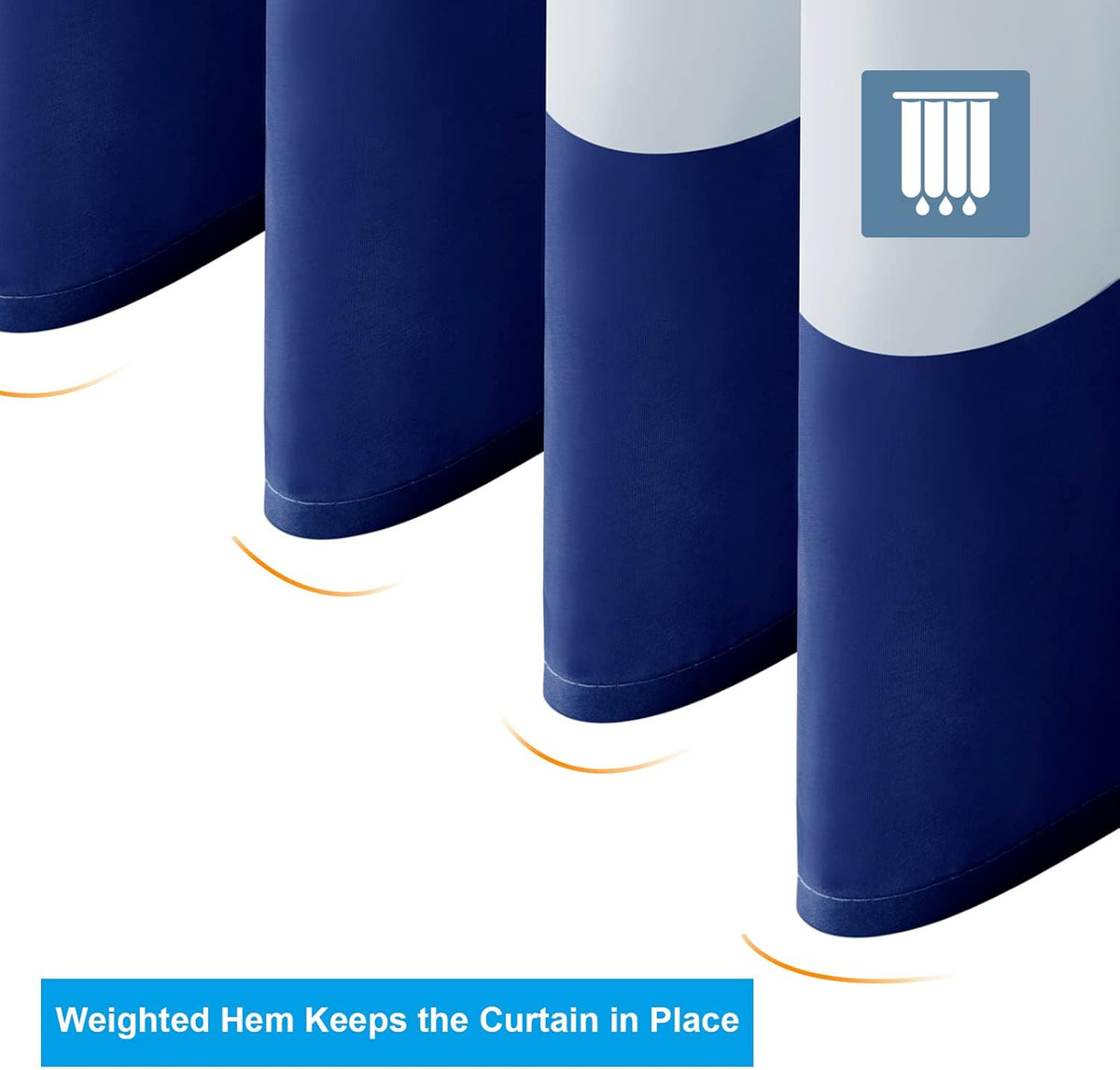 AmazerBath Navy Blue Shower Curtain Stripes, 72" W x 72" H Blue and White Shower Curtain, Fabric Shower Curtains for Bathroom with 2 Heavy Stones, Water Repellent