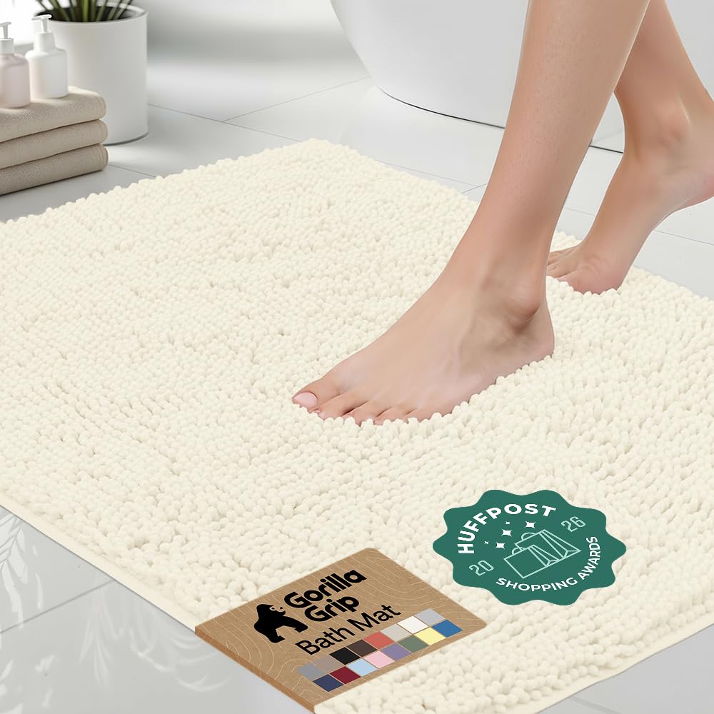 GORILLA GRIP Bath Rug Mat for Bathroom, Absorbent Chenille, 30x20 Gray
