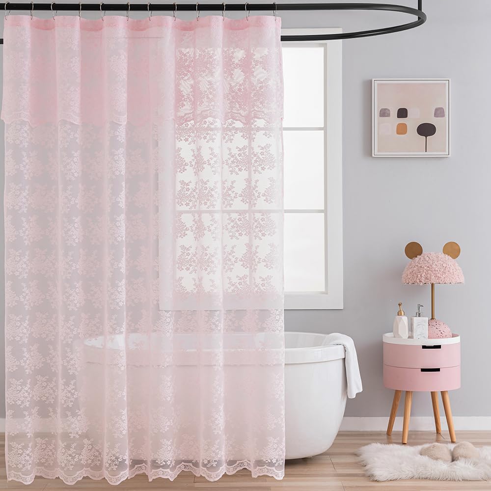 TUDECO Sage Green Shower Curtain with Attached Valance, 72 x 72, 1 Panel