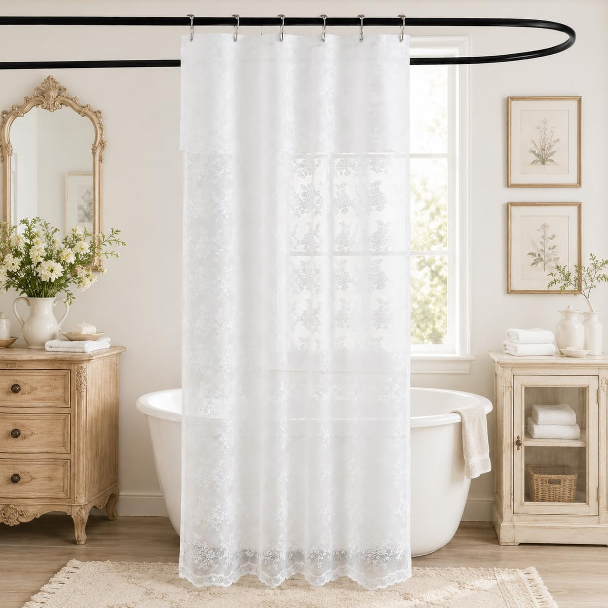 TUDECO Sage Green Shower Curtain with Attached Valance, 72 x 72, 1 Panel