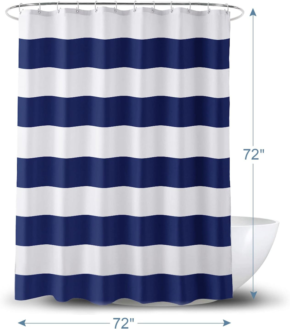 AmazerBath Navy Blue Shower Curtain Stripes, 72" W x 72" H Blue and White Shower Curtain, Fabric Shower Curtains for Bathroom with 2 Heavy Stones, Water Repellent