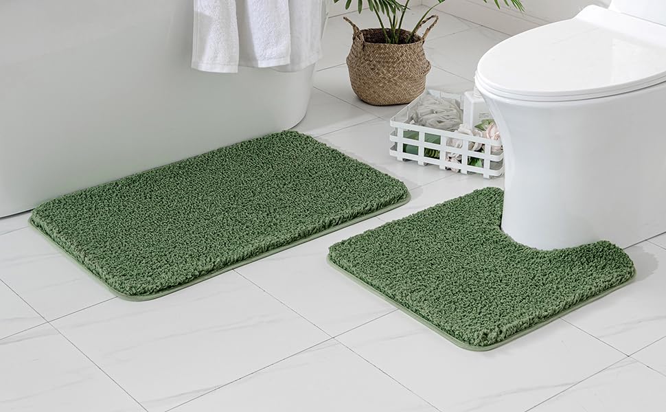 MIULEE Christmas Dark Green Bathroom Rugs Set 2 Piece Small Bath Mats 16x24