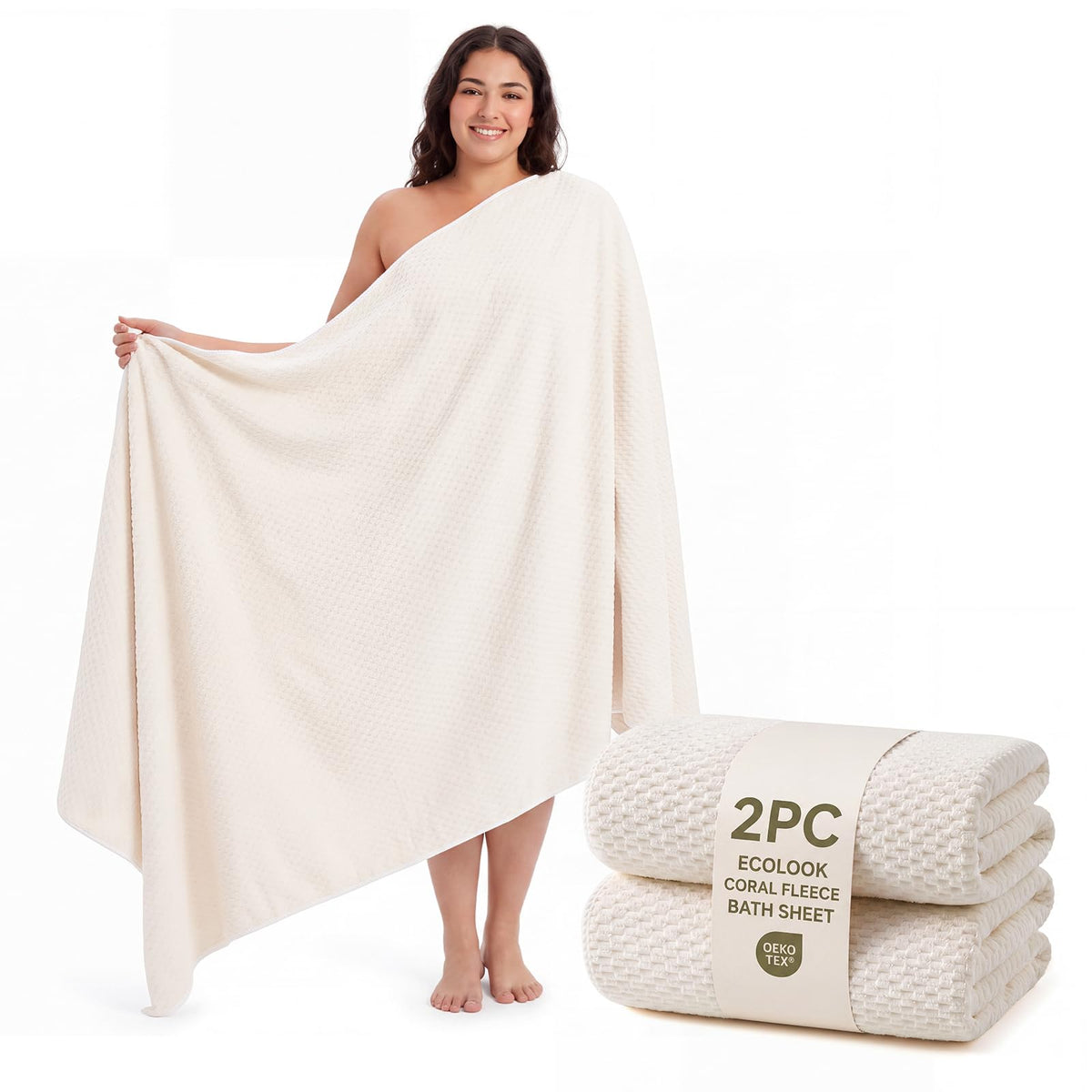 ecolook Microfiber Bath Towel Set of 6, Large 35" x 70", Beige